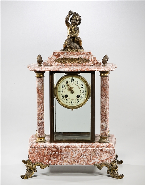 Metal and red marble mantel