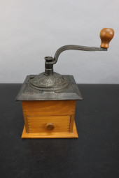 METAL AND WOOD COFFEE GRINDER,
