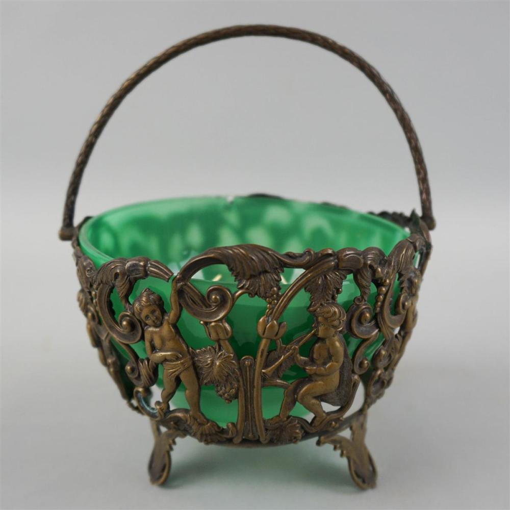 METAL BASKET WITH GREEN GLASS