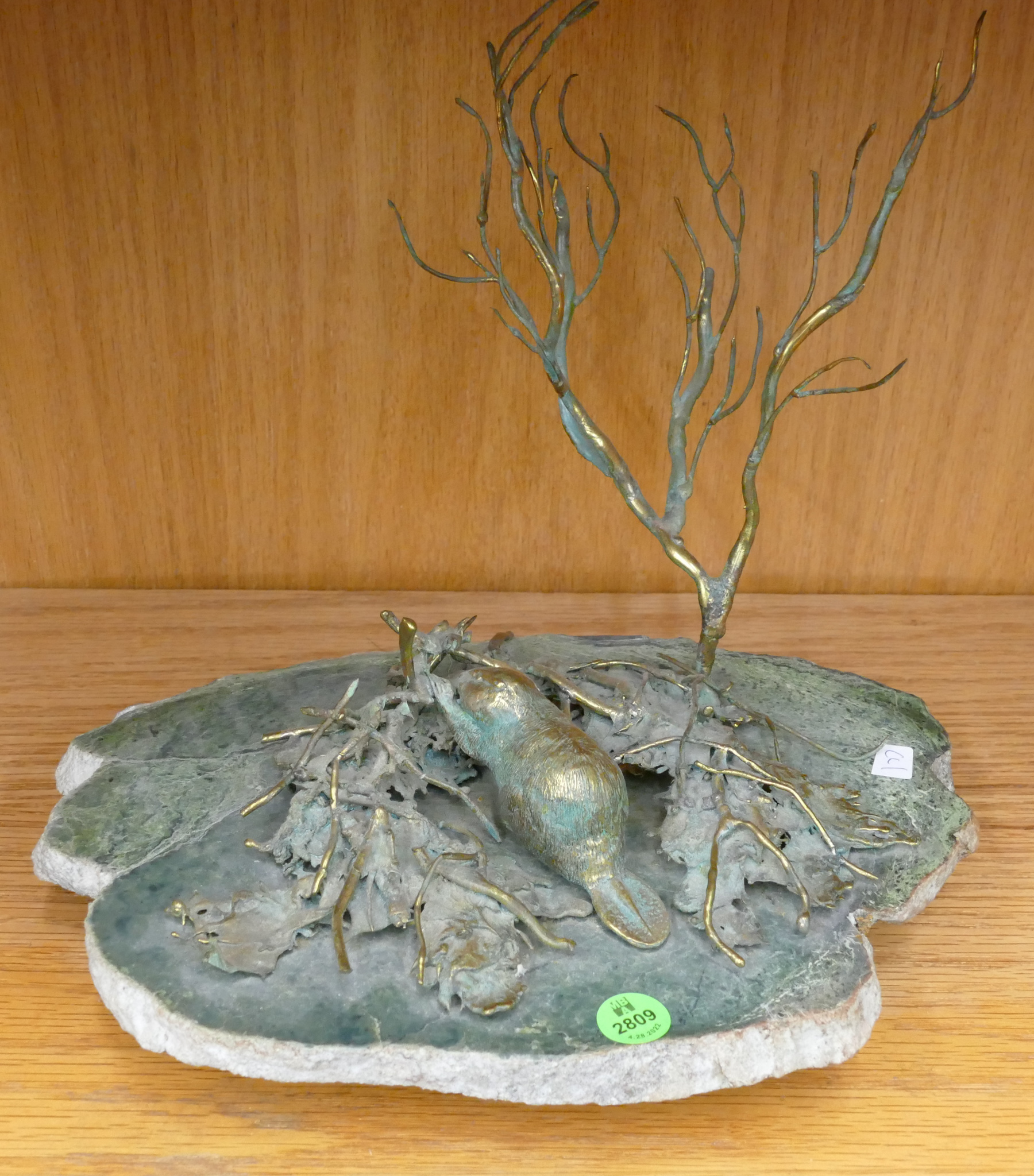 Metal Beaver Dam Sculpture- 10x11''