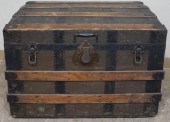 METAL BOUND PAINTED WOOD TRUNK