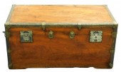 METAL BOUND WOOD CHEST, HAMMER
