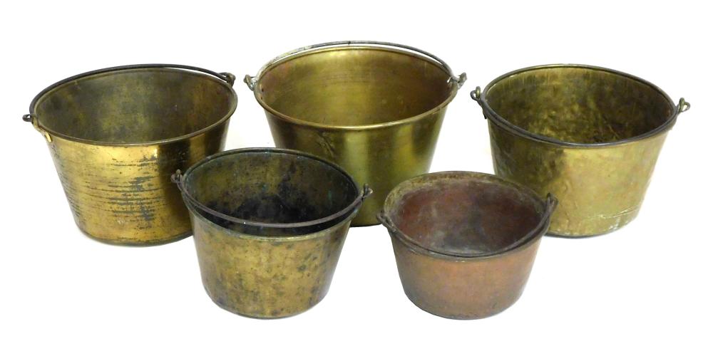 METAL BUCKETS, 19TH C., FIVE