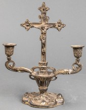 METAL CRUCIFIX CANDELABRA AND