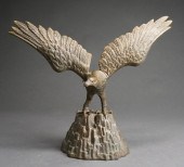 METAL FIGURE OF PERCHED EAGLE,