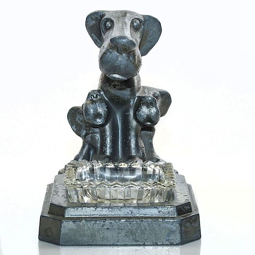 METAL FIGURINE, DOGS, WITH GLASS