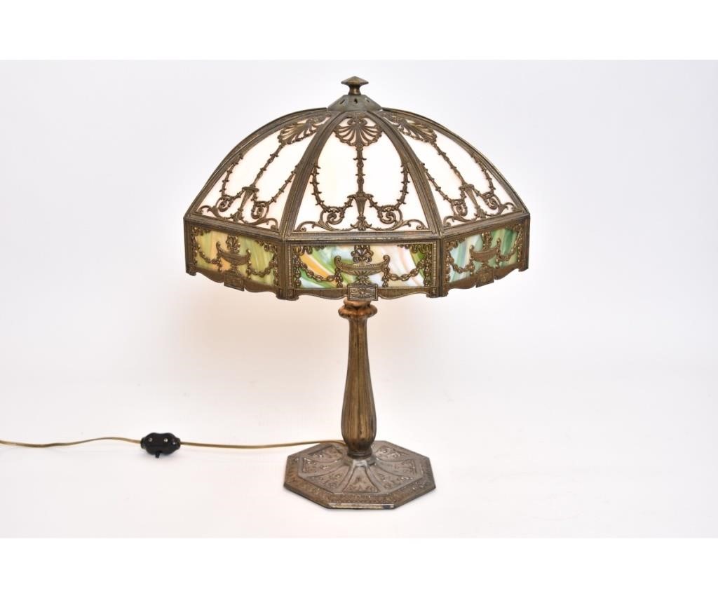 Metal gilt decorated slag glass