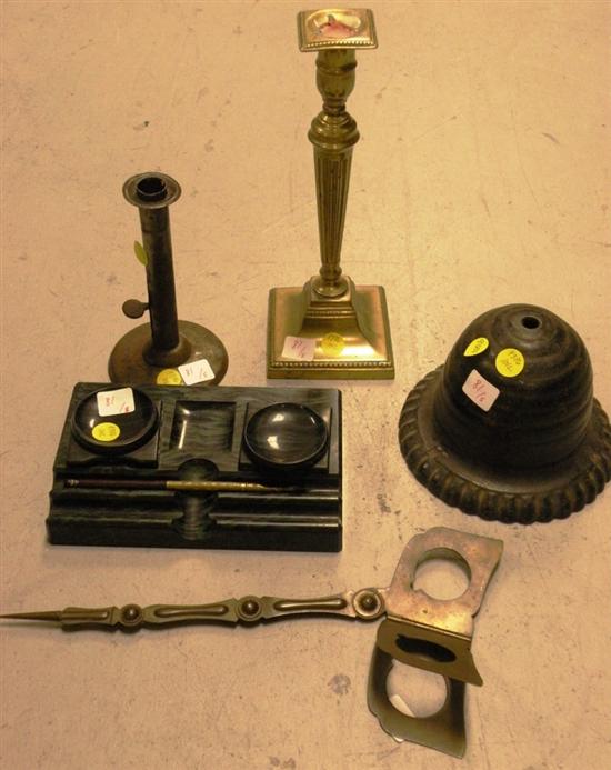 Metal items including: tin push