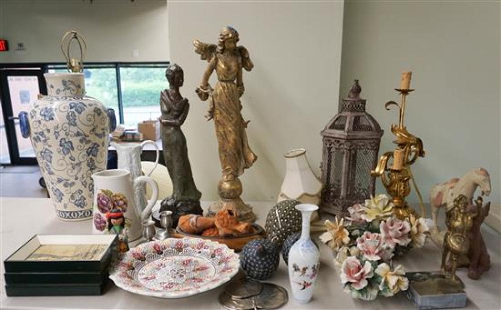 METAL LANTERN, FIGURINES, CERAMIC