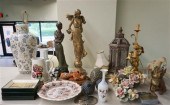 METAL LANTERN, FIGURINES, CERA