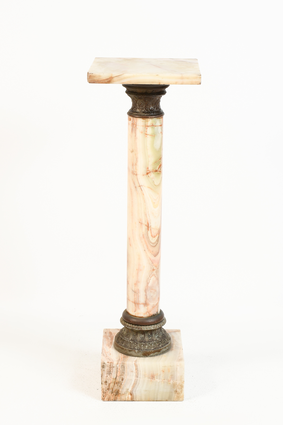 METAL MOUNTED AGATE PEDESTAL:
