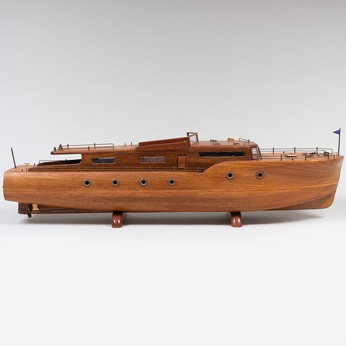 METAL-MOUNTED MAHOGANY MODEL OF A