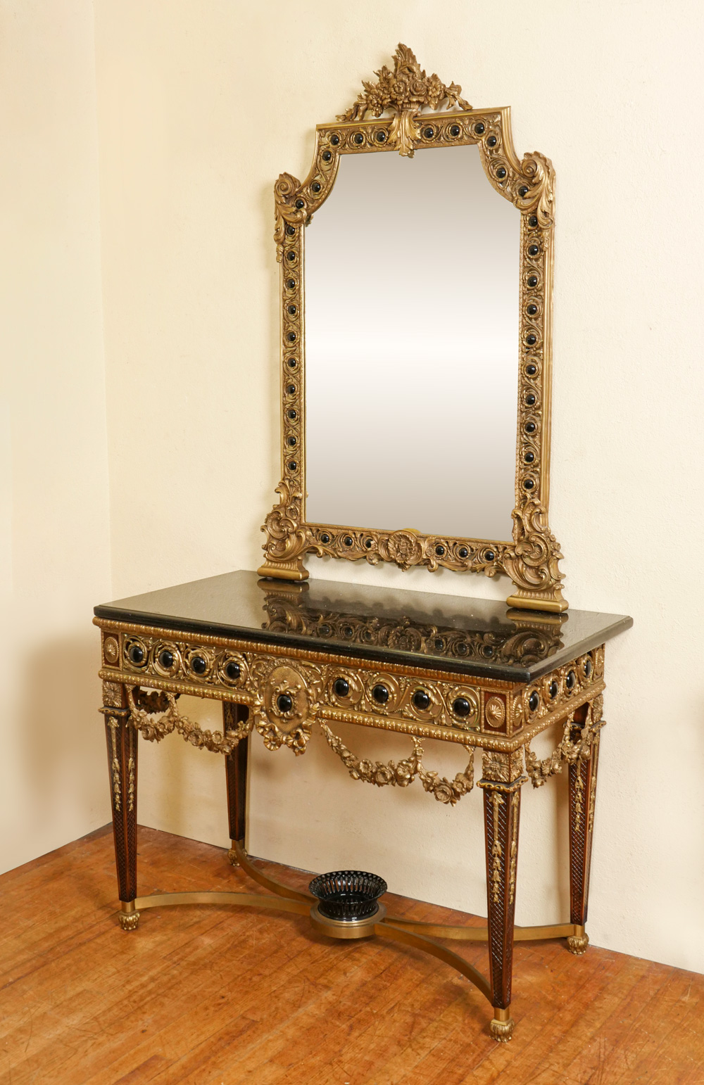 METAL MOUNTED MARBLE TOP CONSOLE