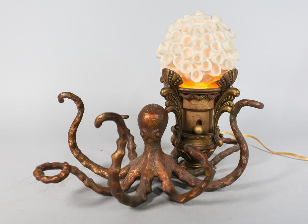 METAL OCTOPUS LAMP WITH POTTERY