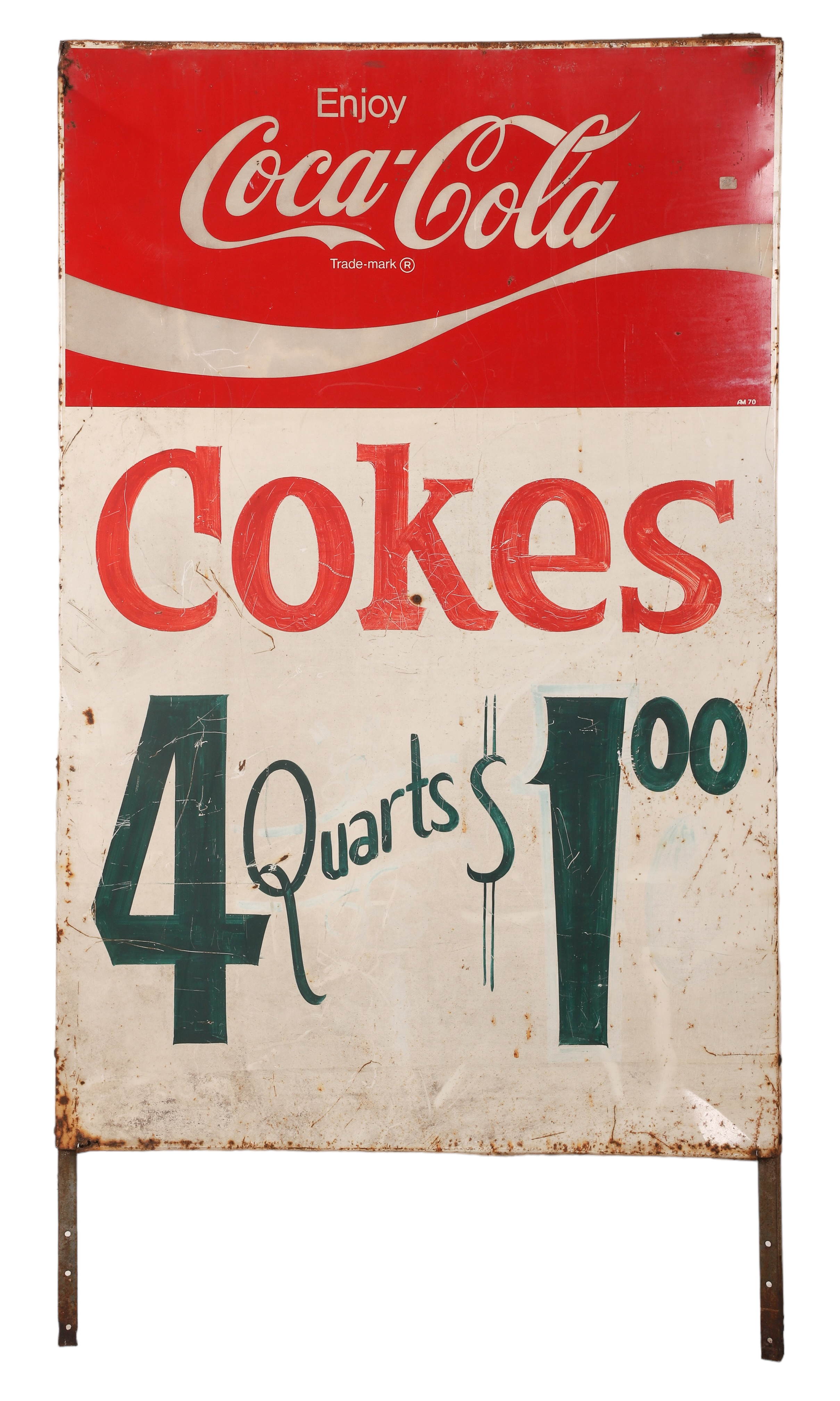 Metal painted Coca Cola sign, white