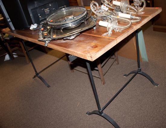 Metal trestle and wood table
