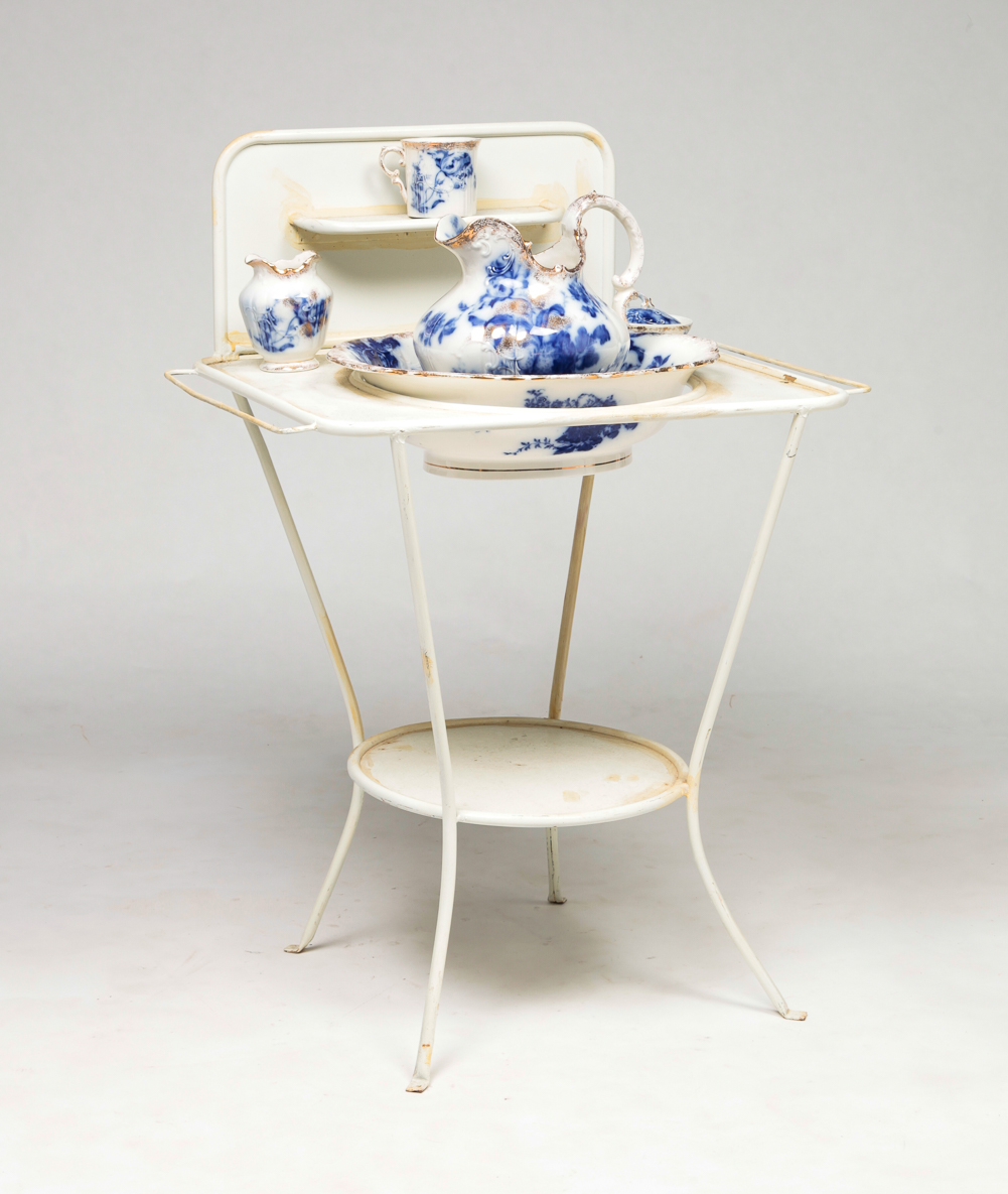 METAL WASHSTAND AND PITCHER AND