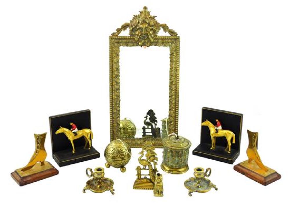 METALWARE MIRROR, BOOKENDS AND