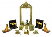 METALWARE MIRROR, BOOKENDS AND