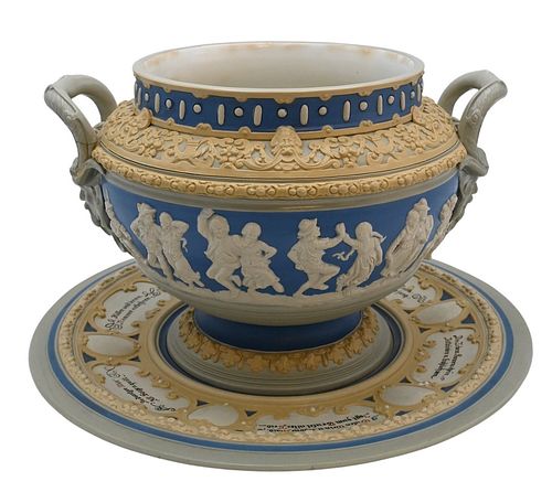 METTLACH DOUBLE HANDLED PUNCH BOWL,