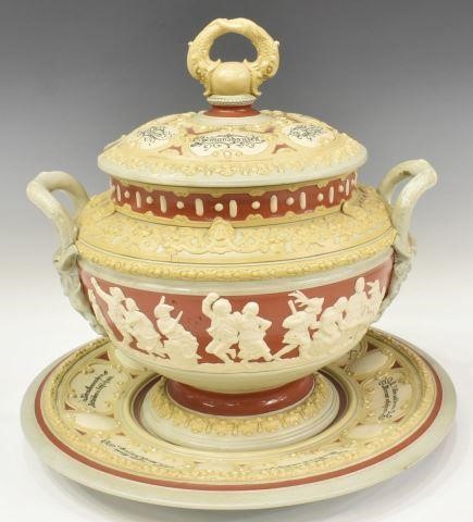 METTLACH LIDDED PUNCH BOWL &