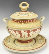 METTLACH LIDDED PUNCH BOWL & U