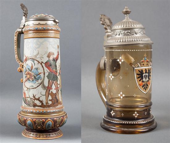 Mettlach pewter-mounted salt glazed