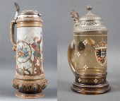 Mettlach pewter-mounted salt g