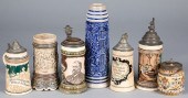 METTLACH STEIN AND CANISTER, E