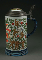 METTLACH STEIN W/ BEAR MOTIF<b