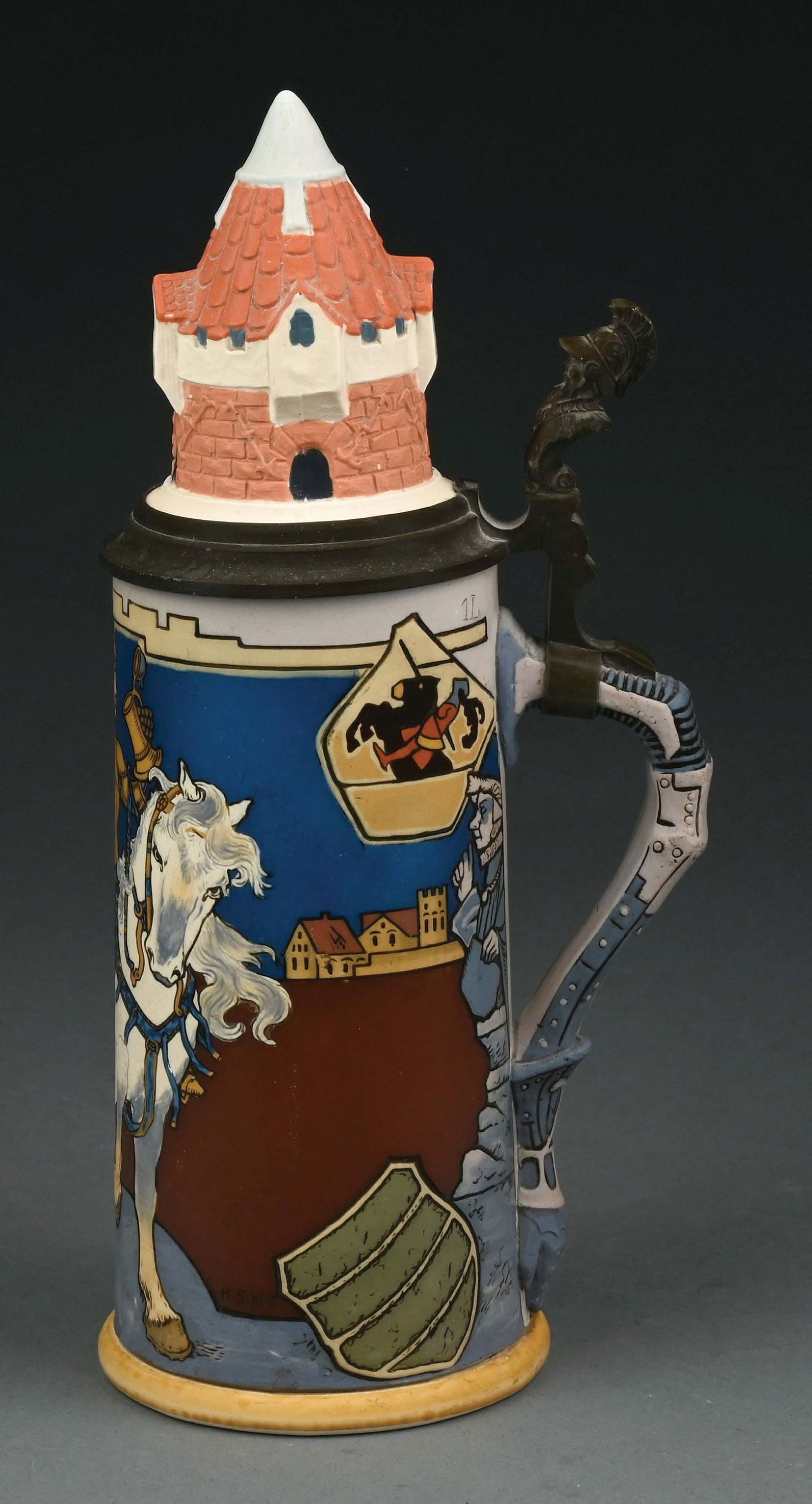 METTLACH STEIN W/ KNIGHT ON THE