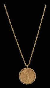 Mexican 50-peso gold coin neck