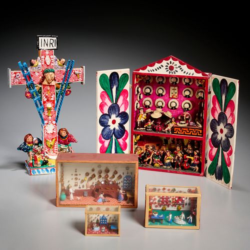 MEXICAN FOLK ART RETABLO, CROSS,