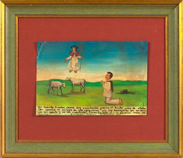 Mexican Folk-Painted Tin Panel of
