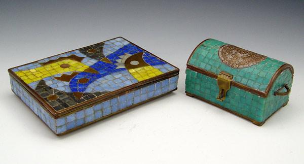 MEXICAN MOSAIC BOXES, ONE SIGNED