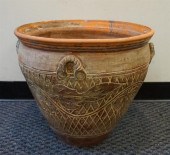 MEXICAN POTTERY JARDINERE, H: