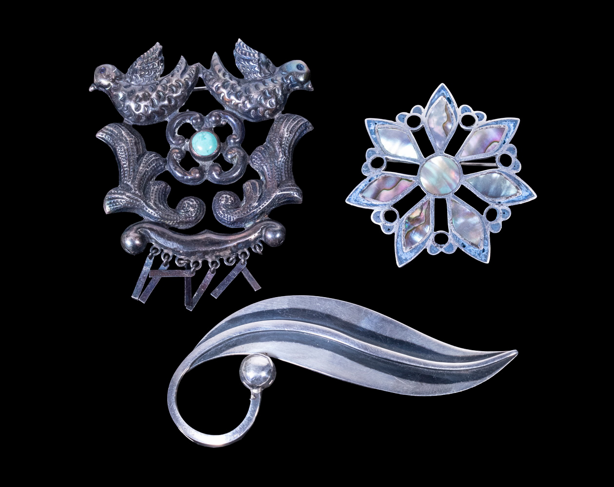 MEXICAN SILVER BROOCHES Lot of