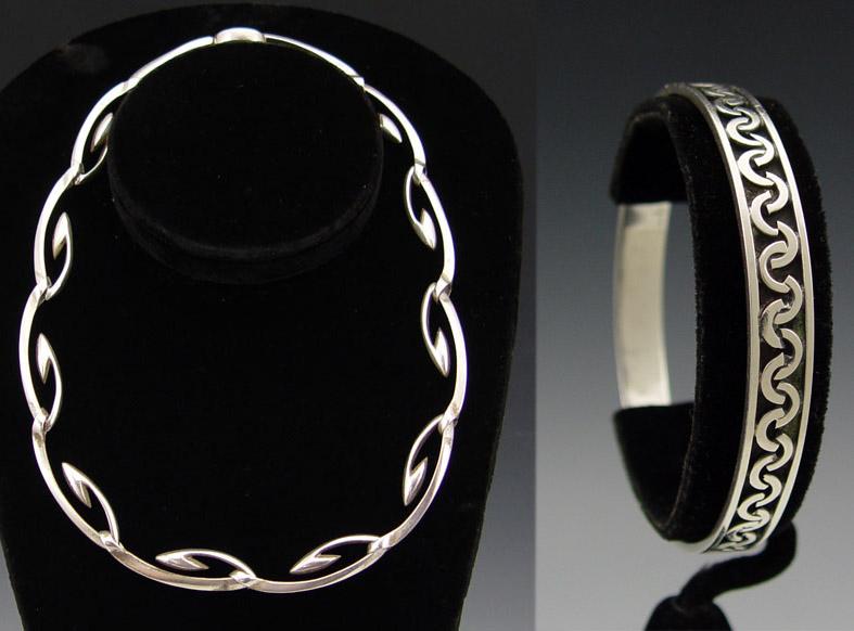 MEXICAN SILVER NECKLACE & BRACELET: