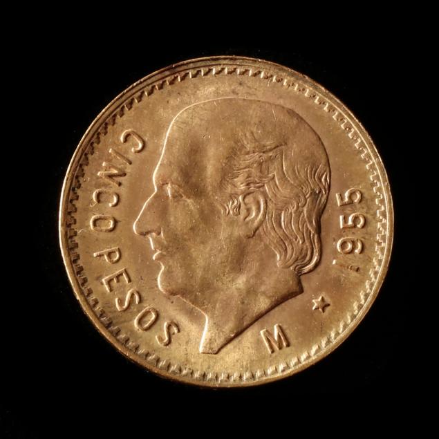 MEXICO, 1955 GOLD 5 PESOS