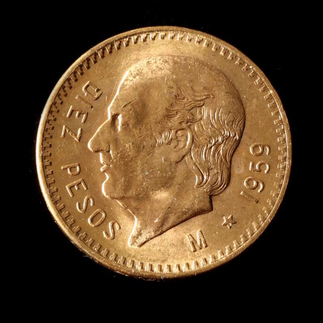 MEXICO, 1959 GOLD 10 PESOS,