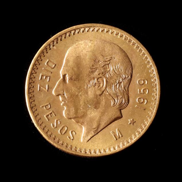 MEXICO, 1959 GOLD 10 PESOS,