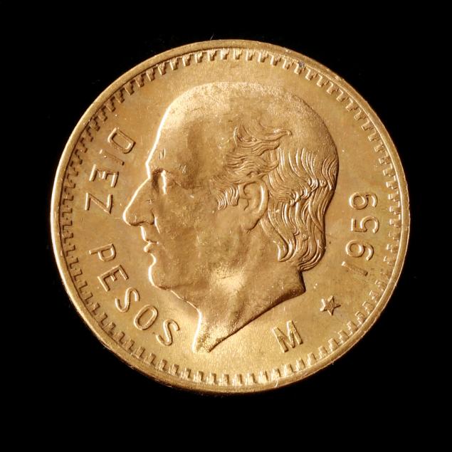 MEXICO, 1959 GOLD 10 PESOS,