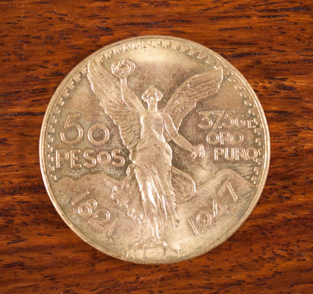 MEXICO FIFTY PESOS GOLD COIN,
