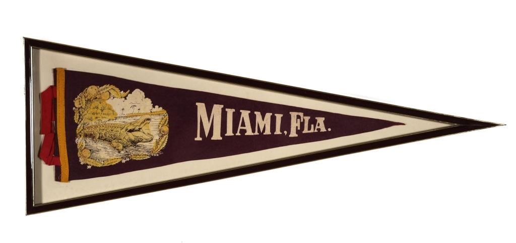 MIAMI FRAMED FELT PENNANT, 1940'S