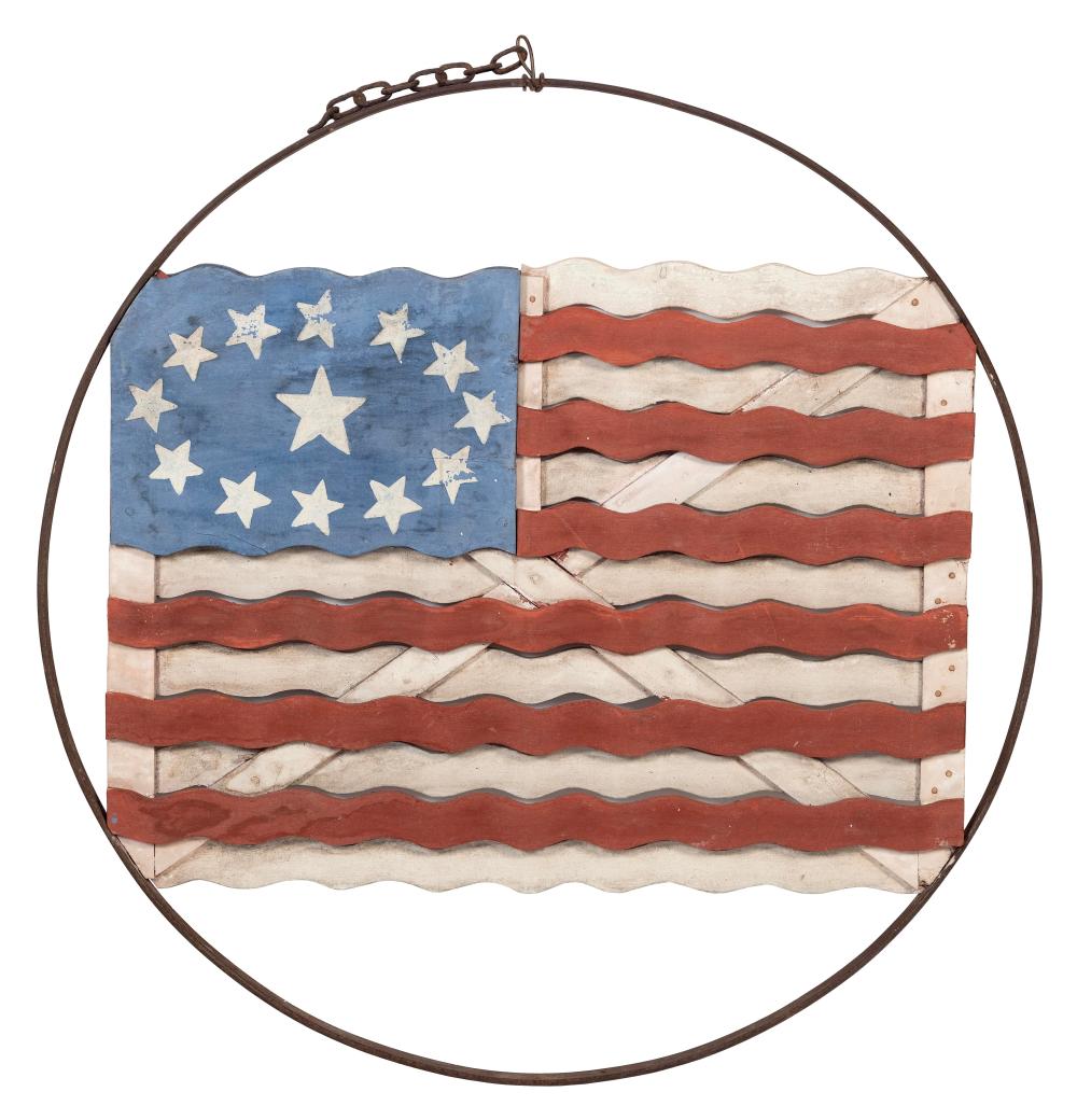 MICHAEL BACLE CARVED WOODEN FLAG