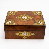 MID-19TH C. BRASS BOUND BURL W