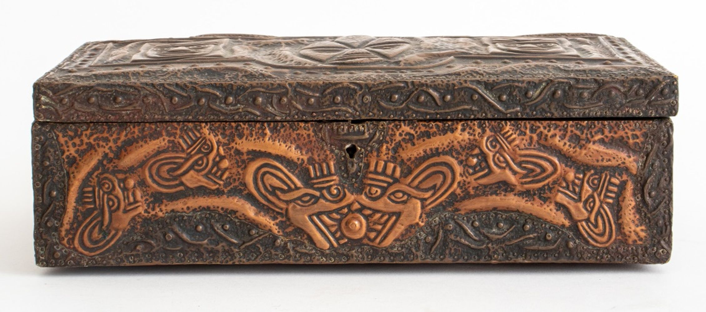 MID-CENTURY AZTEC MOTIF REPOUSSE