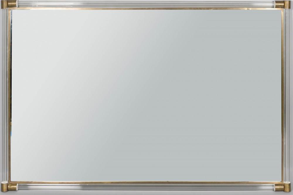 MID-CENTURY BRASS AND GLASS MIRROR,