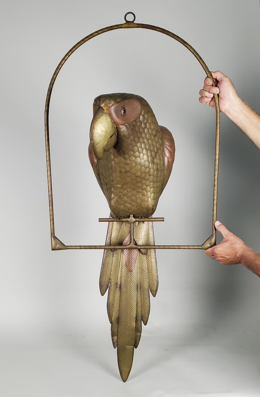 MID-CENTURY BRASS PARROT ON A
