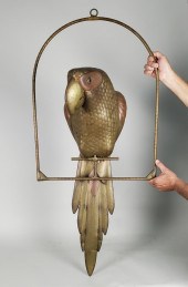 MID-CENTURY BRASS PARROT ON A